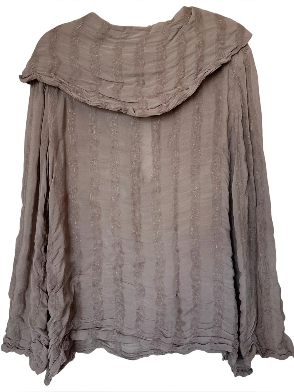 Vintage Chanel 1999A Silk Metallic Gauze Sailor Collar Blouse Taupe CC Button 44